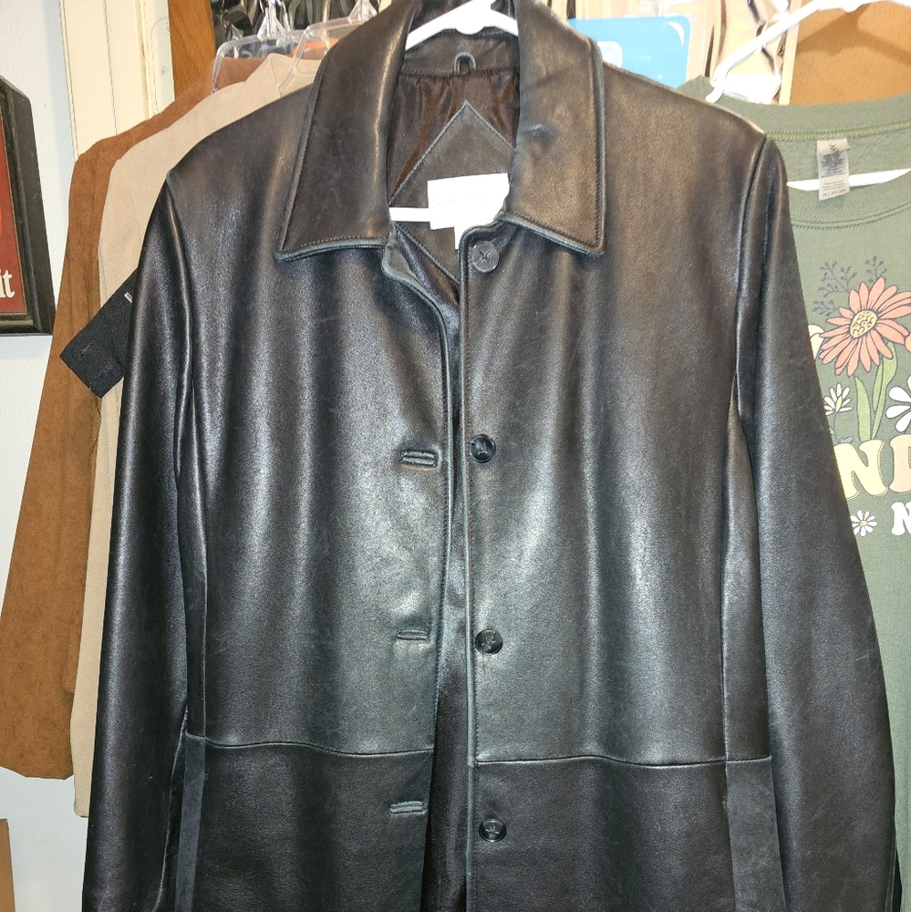 Mid-size leather suede coat.
